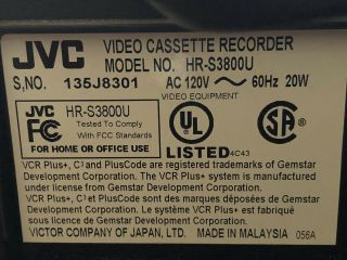 JVC HR - S3800U VHS ET VCR with Remote 8