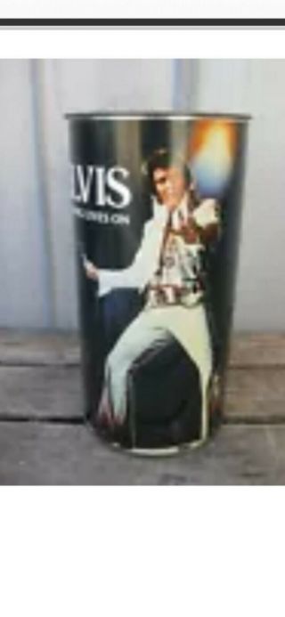 Vintage 1977 Elvis Presley " The King Lives On " Metal Trashcan Trash Can