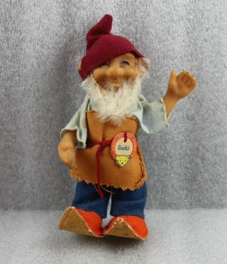Vintage STEIFF Lucki Gucki Pucki Dwarf Gnome Vinyl Mohair Doll Felt Clothe Set/3 5