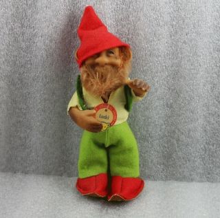 Vintage STEIFF Lucki Gucki Pucki Dwarf Gnome Vinyl Mohair Doll Felt Clothe Set/3 7