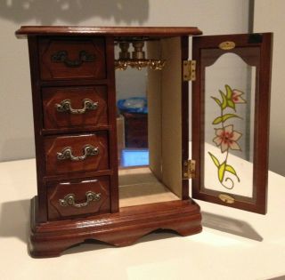 Vintage 80s/90s Wood Upright Armoire 4 drawer Organizer Jewelry Box 2