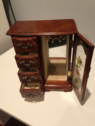Vintage 80s/90s Wood Upright Armoire 4 drawer Organizer Jewelry Box 3