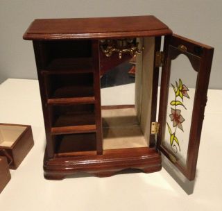 Vintage 80s/90s Wood Upright Armoire 4 drawer Organizer Jewelry Box 5