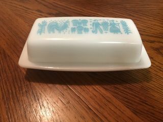 Vintage Pyrex Turquoise Blue Amish Butterprint Farmer Butter Dish With Lid