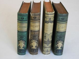 4 1st Ed Poetry Books - Coleridge Scott Longfellow & Wordsworth 1881 - 83 Leather