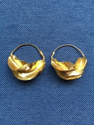 Vintage Gold Plated Fulani African Earrings Euc