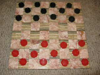 Vintage Marble/quartz Chess Game Board 13 1/2 X 13 1/2