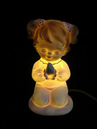 Vintage Lefton Praying Girl Night Light Lamp Porcelain Baby Nursery 6626
