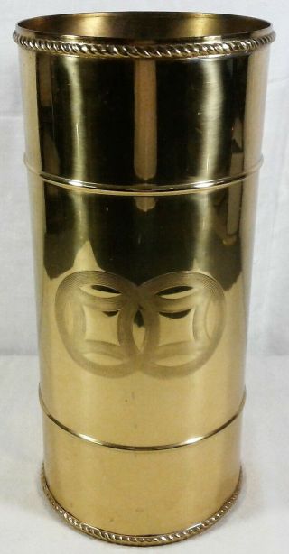 Vintage Solid Brass Umbrella Stand Cane Holder Can Embossed 1970s Hong Kong