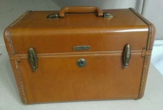 Vintage Samsonite Tan Travel Train Makeup Streamline Weekender Luggage Case