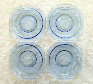 Vtg Federal Blue Depression Glass Saucer Plates Set of 4 Madrid Madonna Sapphire 4