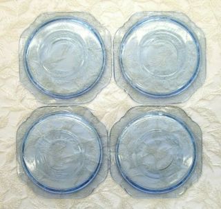 Vtg Federal Blue Depression Glass Saucer Plates Set of 4 Madrid Madonna Sapphire 5