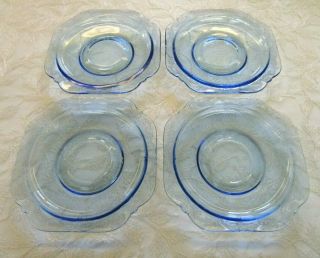 Vtg Federal Blue Depression Glass Saucer Plates Set of 4 Madrid Madonna Sapphire 7