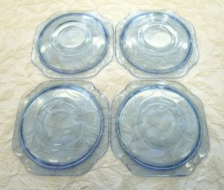 Vtg Federal Blue Depression Glass Saucer Plates Set of 4 Madrid Madonna Sapphire 8