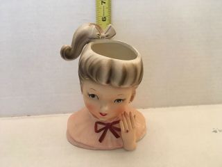 Vintage Ceramic Girl - Head Vase - Brown Pony Tail & Very Delicate Features