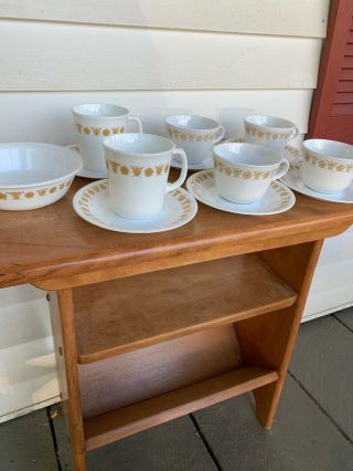 Vintage Corelle Corning Ware Butterfly Gold 2 Coffee 4 Tea Cups 6 Saucers 1 Bowl