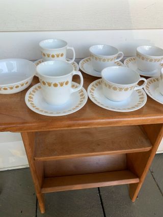 Vintage Corelle Corning Ware Butterfly Gold 2 Coffee 4 Tea Cups 6 Saucers 1 Bowl 2