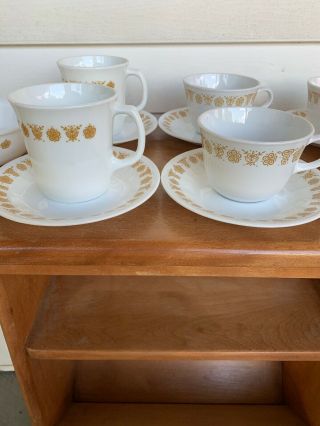 Vintage Corelle Corning Ware Butterfly Gold 2 Coffee 4 Tea Cups 6 Saucers 1 Bowl 3