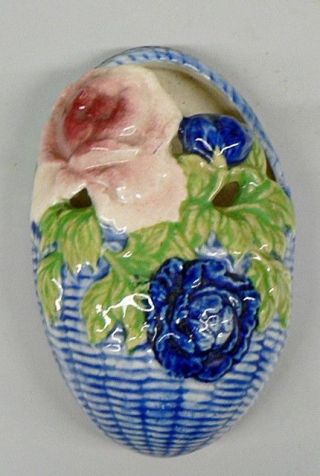 Vintage Ceramic Wall Pocket Planter With Flowers Design