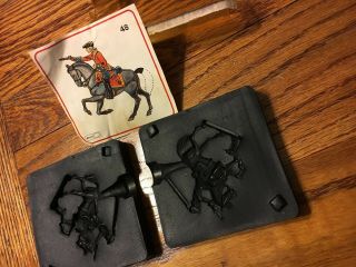 Vintage Rubber Two Part Lead Casting Mold Soldier & Horse 3.  5x3.  5 " Good Conditio
