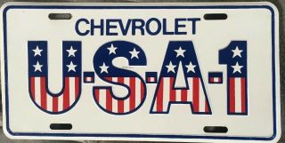 Vintage Dealer Ad U - S - A - 1 Usa 1 Chevrolet License Plate Red White Blue