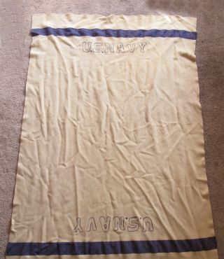 Early Vtg Us Navy Wool Blanket 75” X 53” Circa Ww Ii Blue Line