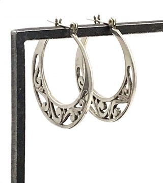 Vintage.  925 Sterling Silver Filigree Open Hoop Lever Back Post Earrings