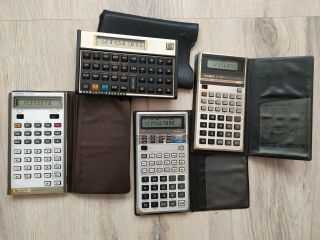 4 X Vintage Scientific Calculator Hp C12,  Casio Fx - 3600p,  Fx - 350,  Sharp El - 5806