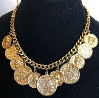 Vintage Gold Tone Queen Victoria And Napoleon Empereur Coin Necklace