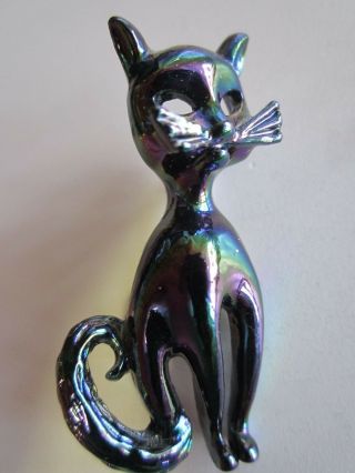 Vintage Iridescent Metallic Kitty Cat Brooch Pin