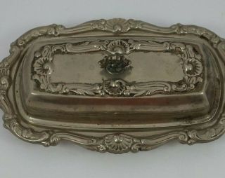 Ornate Silver Plated Covered Butter Dish W Handle Vtg Guc