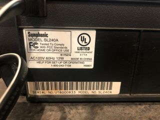 Symphonic SL240A VCR VHS Player 4 Head Hi - Fi Stereo Video Cassette Recorder 4