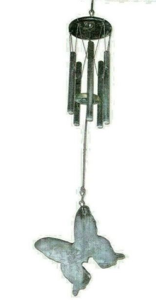 Vintage Verde Green BRONZE Brass Wind Chime with Tubes HARMONY HOLLOW Bell 2