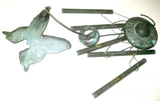 Vintage Verde Green BRONZE Brass Wind Chime with Tubes HARMONY HOLLOW Bell 3