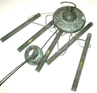 Vintage Verde Green BRONZE Brass Wind Chime with Tubes HARMONY HOLLOW Bell 5