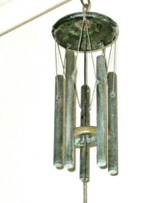 Vintage Verde Green BRONZE Brass Wind Chime with Tubes HARMONY HOLLOW Bell 7