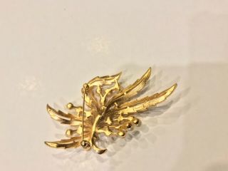 Vintage Crown Trifari Large Gold Tone Leaf Brooch Pin With Faux Pearls 2