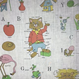 Vintage Richard Scarry Fabric Bed Sheet Twin Flat Material Alphabet Abc’s Kids