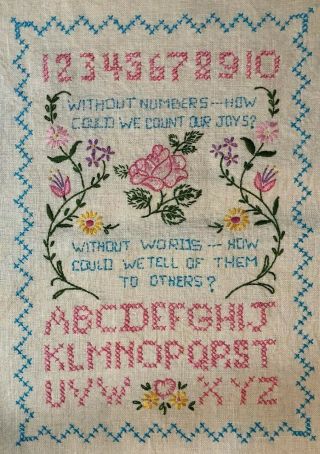 Completed Large Finished Cross Stitch Sampler Psalm 23 On Linen Paragon Vintage