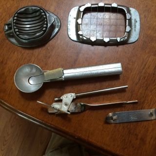 Vintage Misc.  Kitchen Tools Egg Slicer,  Dipper,  Frenchfry Cutter,  Can Opener,  Etc
