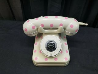 Pottery Barn Grand Cordless Retro Vintage Style Pink Polka Dot Phone Ph - 8