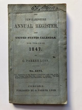 G Parker Lyon / - Hampshire Annual Register And United States Calendar