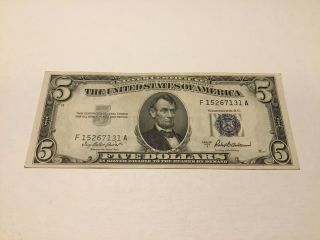 VINTAGE five DOLLAR 1953 - A SILVER CERTIFICATE $5 LINCOLN BLUE SEAL BILL VNC 2