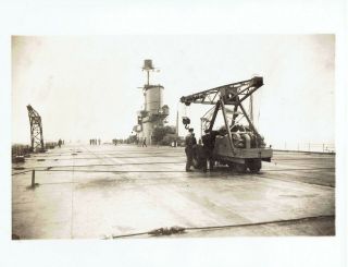 1940 Vintage Photo Ww2 Cleaning Flight Deck Of Aircraft Carrier Hms Ark Royal