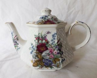 Origl Vintage Sadler England Windsor Basket Weave Floral Gold Trim Teapot Excell