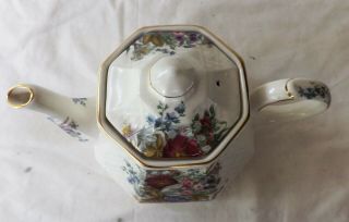 Origl Vintage Sadler England Windsor Basket Weave Floral Gold Trim TeaPot Excell 5