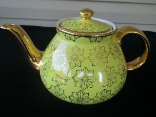 Vintage Hall Canary Yellow & Gold Daisies Floral 6 Cup Teapot