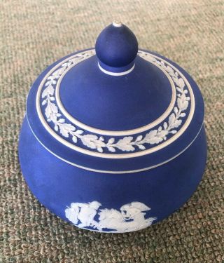Vintage Wedgewood Blue Trinket Bowl With Lid Made In England