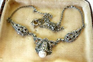 Vintage Jewellery Art Deco Silver Marcasite Necklace Lovely