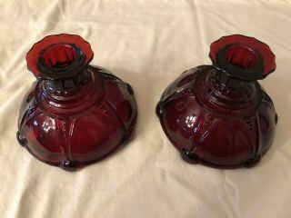 Vintage Anchor Hocking Ruby Red Oyster And Pearl Candle Stick Holders